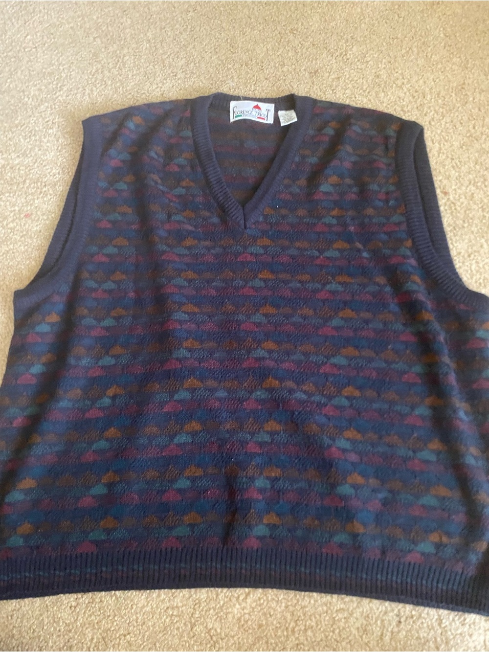 Vintage 90s Florence Tricot Geometric Sweater Vest XL Made In Italy